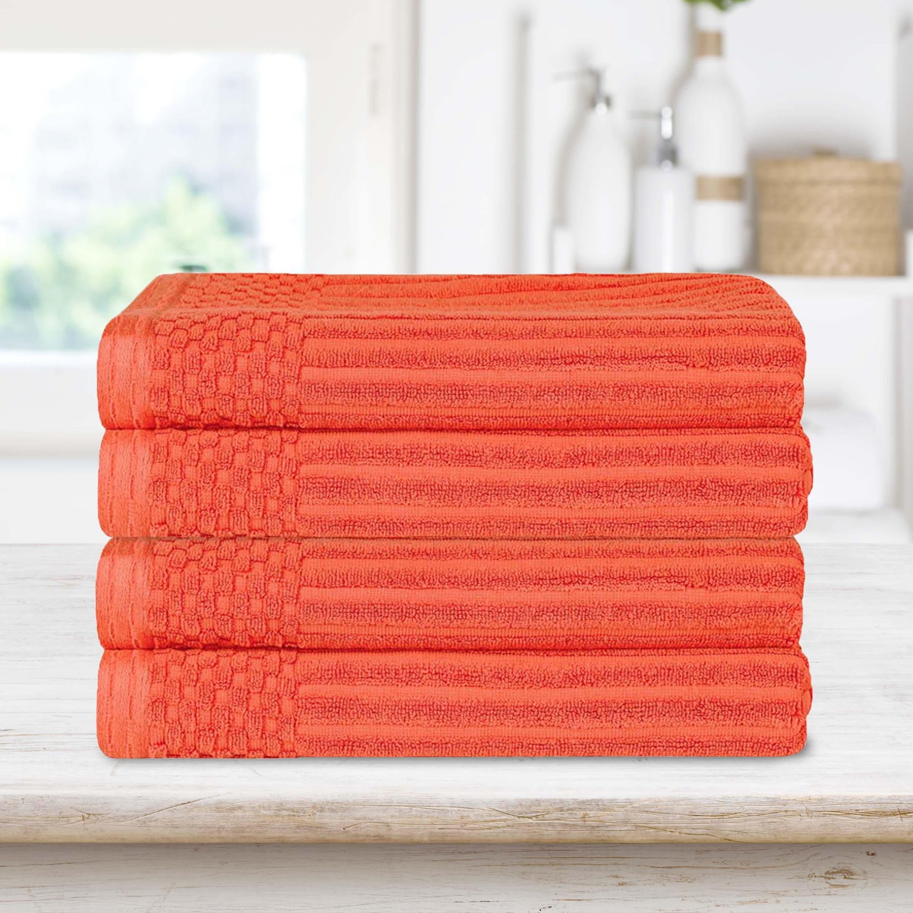  Superior Soho Ribbed Textured Cotton Ultra-Absorbent Bath Sheet & Bath Towel Set - Coral
