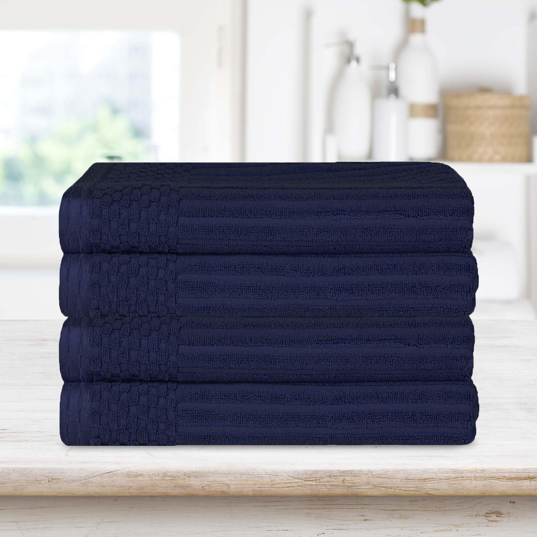  Superior Soho Ribbed Textured Cotton Ultra-Absorbent Bath Sheet & Bath Towel Set -  Navy Blue