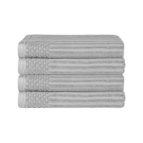 Superior Soho Ribbed Textured Cotton Ultra-Absorbent Bath Sheet & Bath Towel Set - Silver