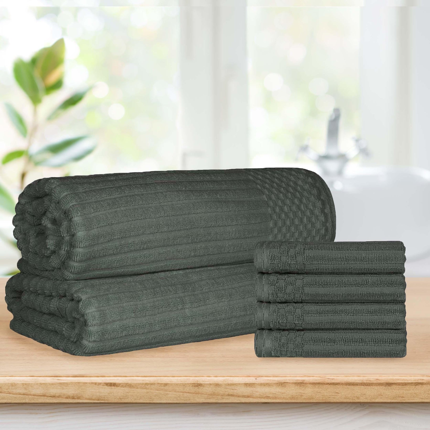 Superior Soho Ribbed Textured Cotton Ultra-Absorbent Hand Towel and Bath Sheet Set-Towel set by Superior-Home City Inc
