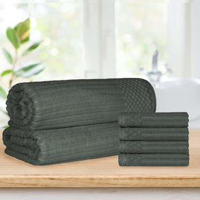  Superior Soho Ribbed Textured Cotton Ultra-Absorbent Hand Towel and Bath Sheet Set - Pine