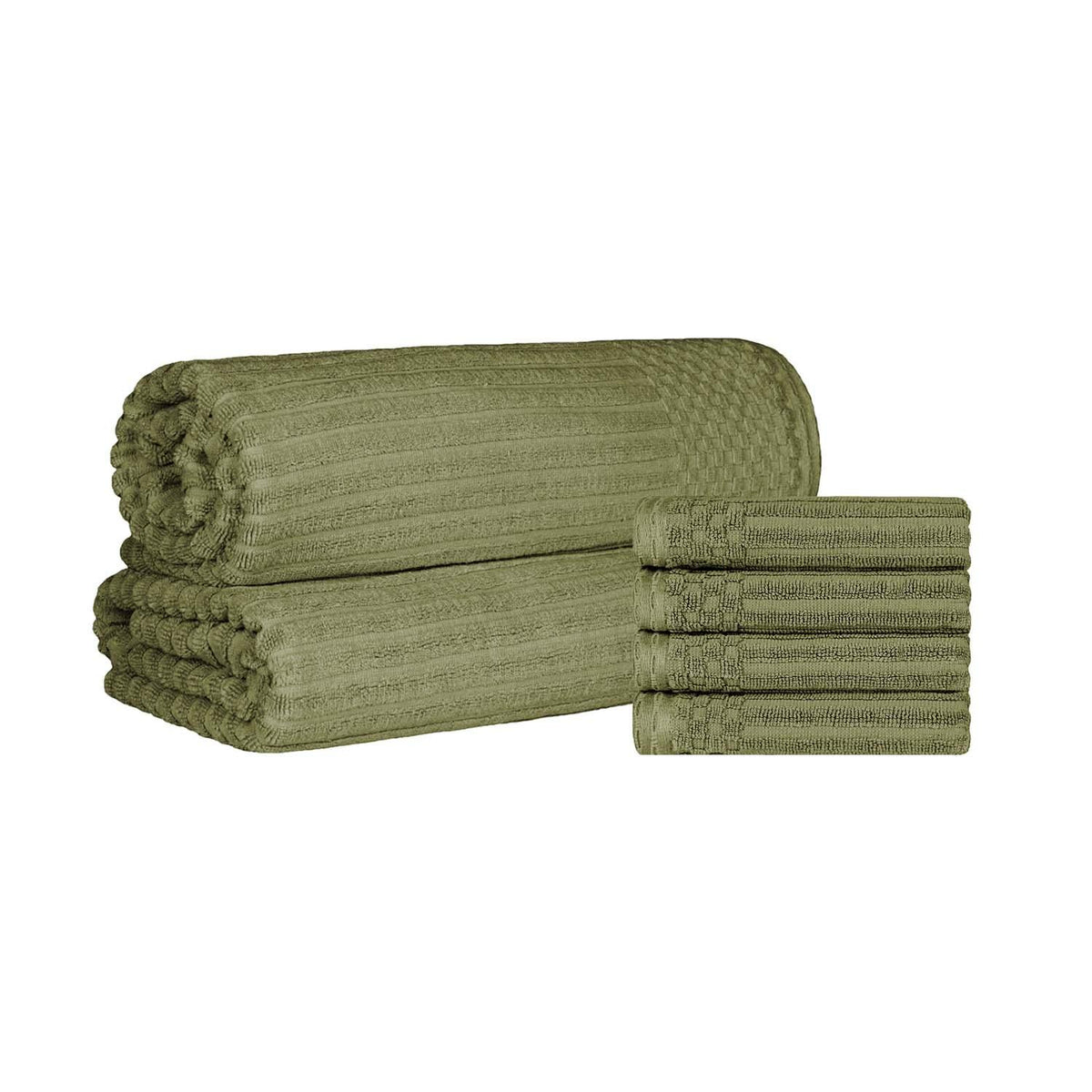  Superior Soho Ribbed Textured Cotton Ultra-Absorbent Hand Towel and Bath Sheet Set - Sage