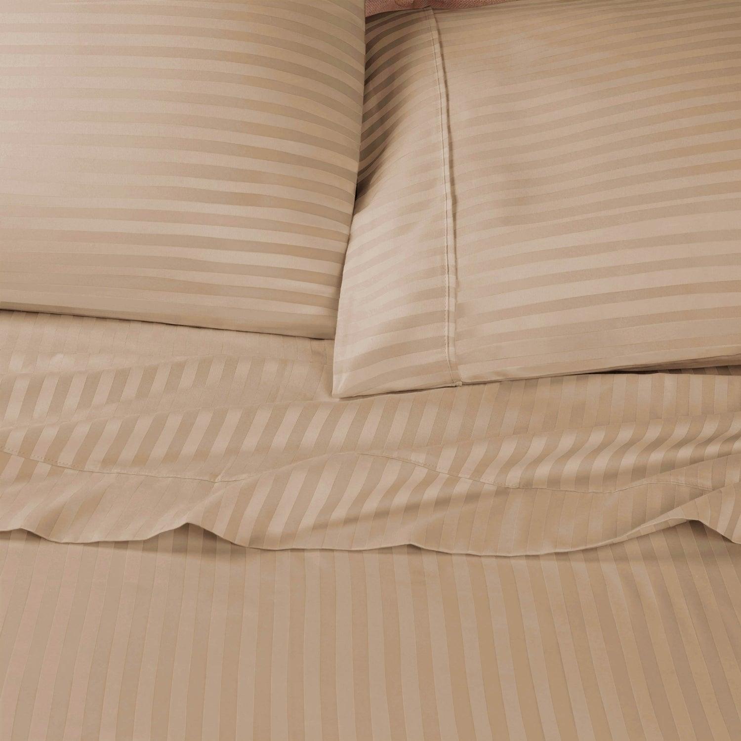 Premium 600 Thread Count Egyptian Cotton Striped Pillowcase Set - Beige