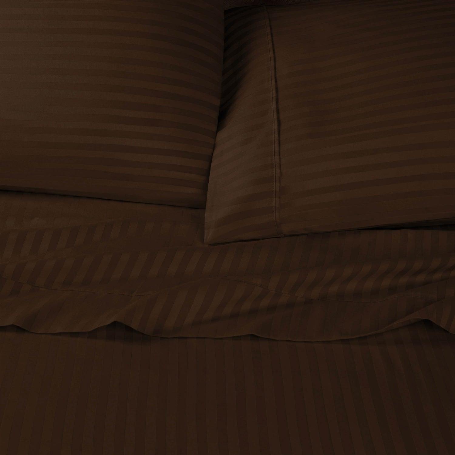 Premium 600 Thread Count Egyptian Cotton Striped Pillowcase Set - Chocolate
