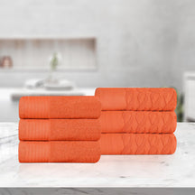 Premium Turkish Cotton Jacquard Herringbone and Solid 6-Piece Hand Towel Set - Emberglow