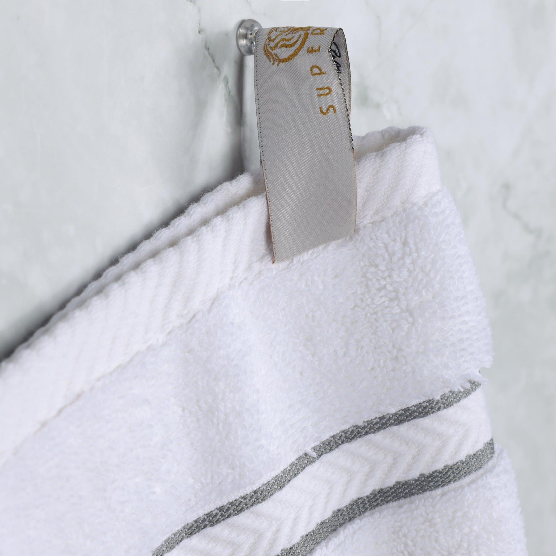  Turkish Cotton Heavyweight Ultra-Plush 6 Piece Bath Towel Set -  White-Charcoal