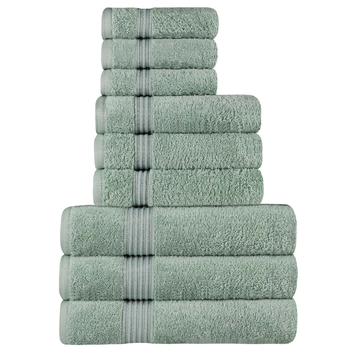 Egyptian Cotton Highly Absorbent Solid 9 Piece Ultra Soft Towel Set - Sage