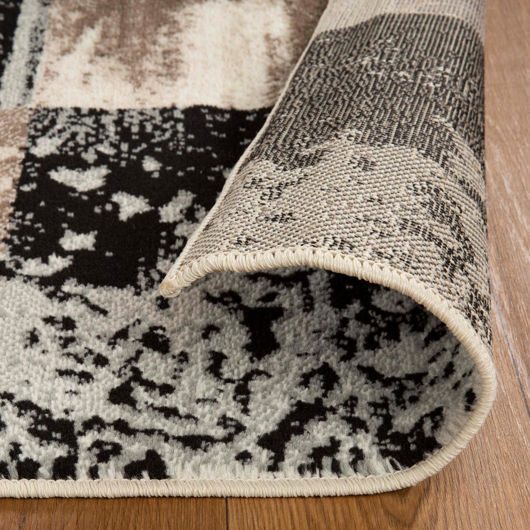 Modern Patchwork Design Indoor Area Rug or Runner - Black