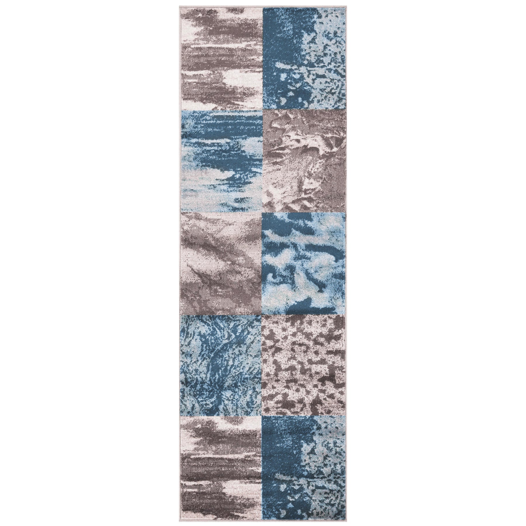 Modern Patchwork Design Indoor Area Rug or Runner - Blue