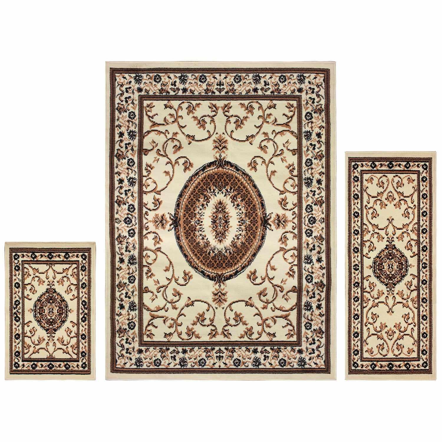 Clementina Traditional Medallion 3-Piece Area Rug Set-Rugs by Superior-Home City Inc