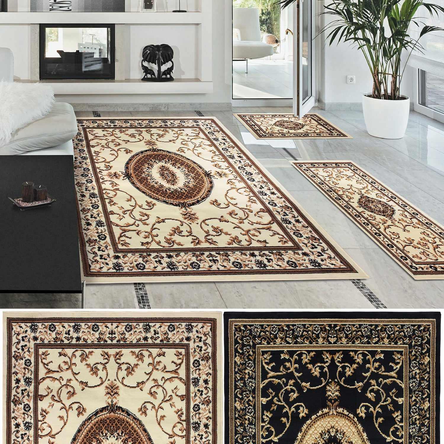 Clementina Traditional Medallion 3-Piece Area Rug Set-Rugs by Superior-Home City Inc