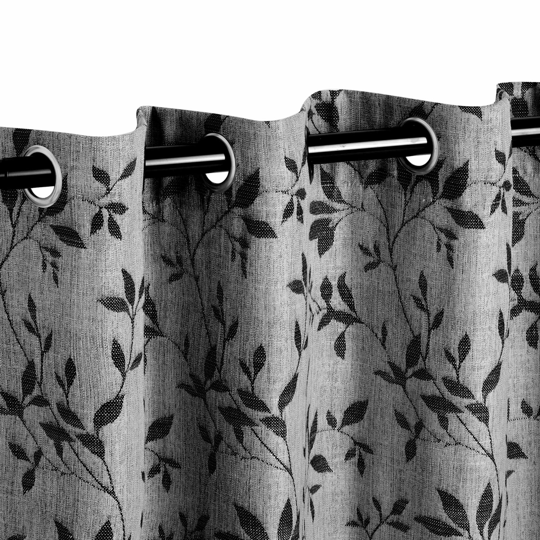 Ghera Jacquard Curtain Panel Set with Grommet Top Header - Black - Grey