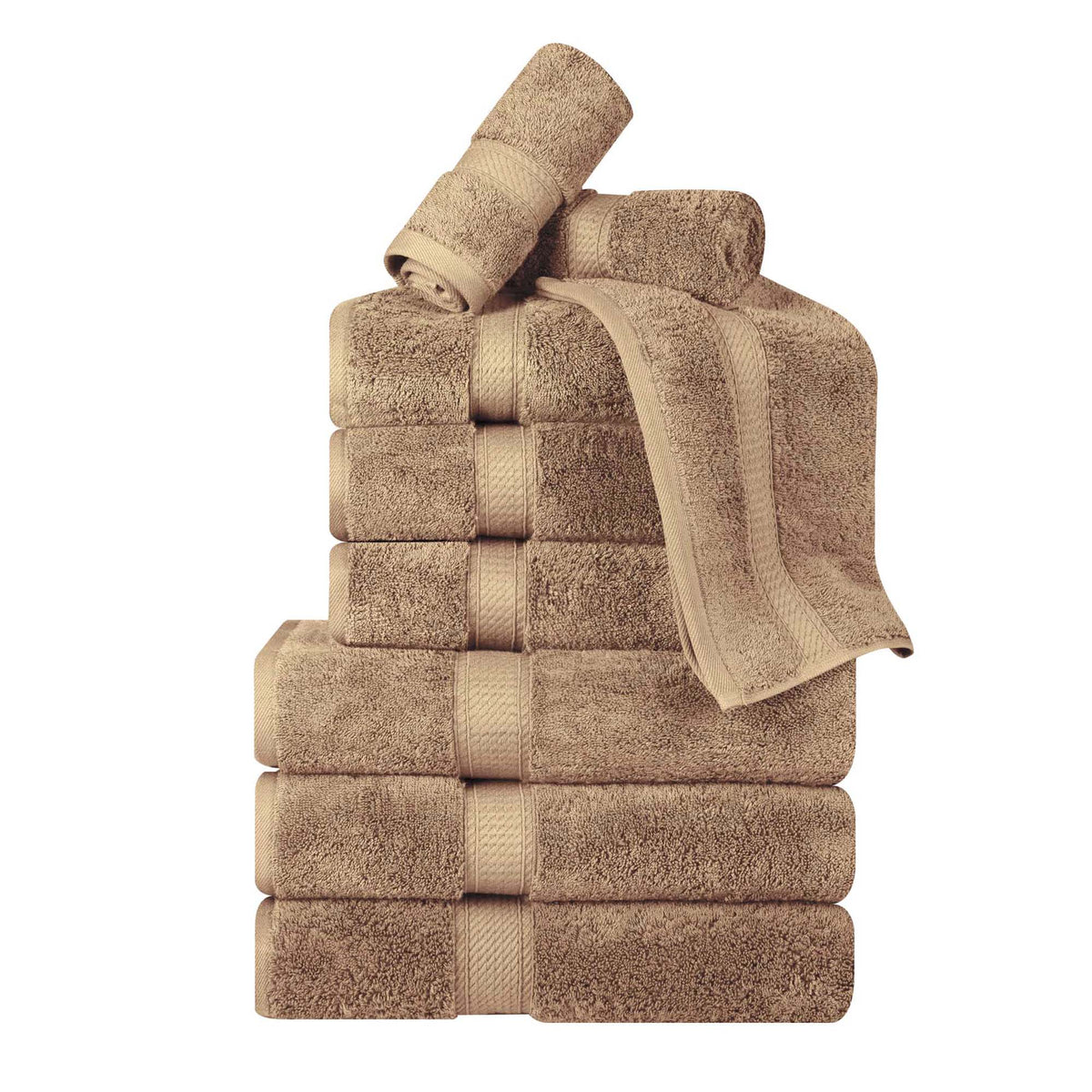 Superior Egyptian Cotton Plush Heavyweight Absorbent Luxury Soft 9-Piece Towel Set - Latte