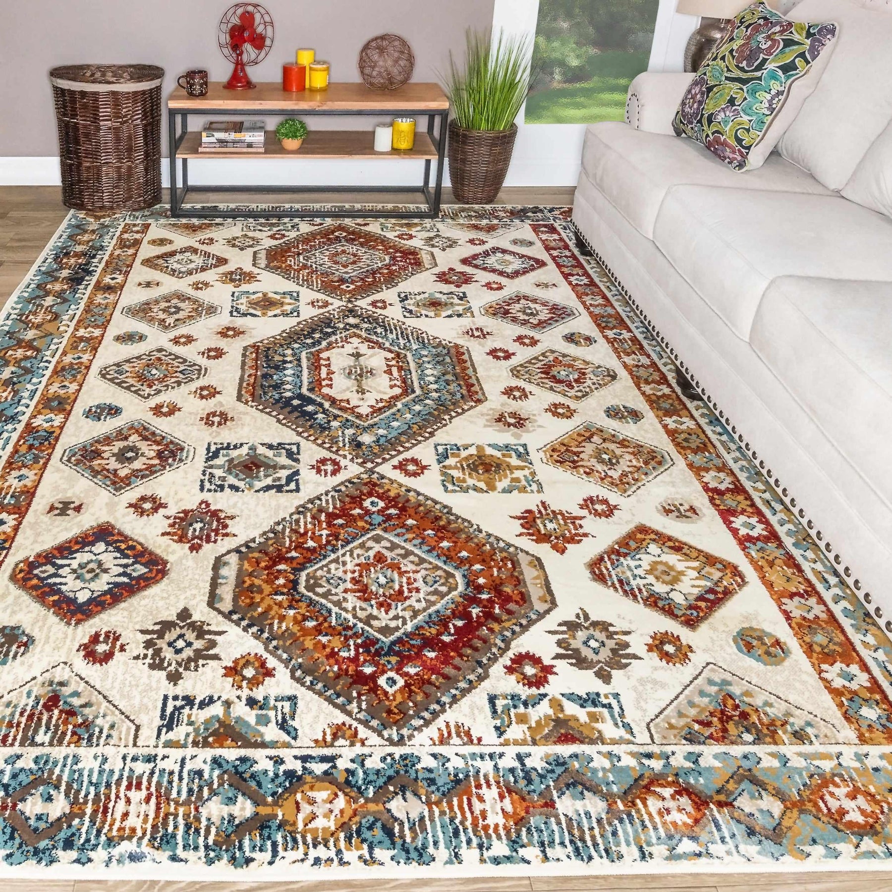 Modern Oriental Jute Backing Geometric Indoor Southwestern Area Rug-Rugs by Superior-Home City Inc