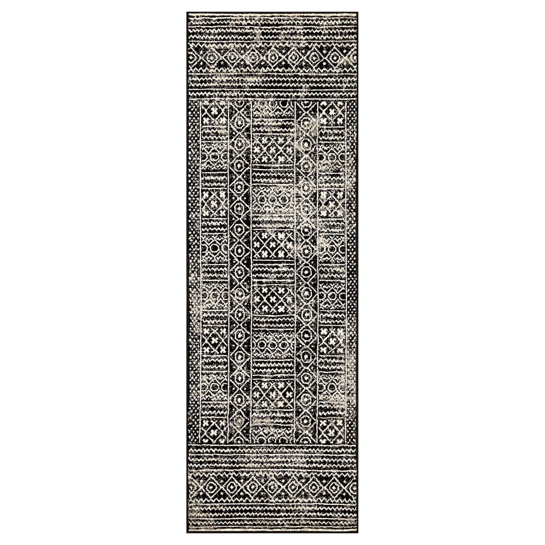 Formal Geometric Border Indoor Area Rug or Runner - Black