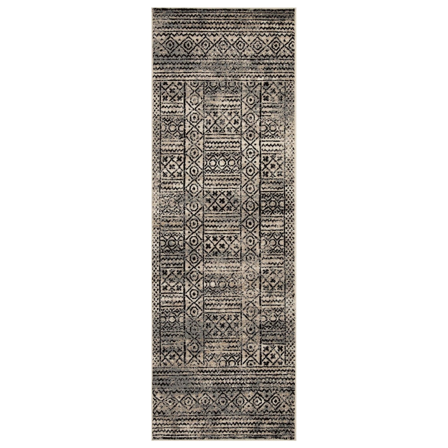 Formal Geometric Border Indoor Area Rug or Runner - Cream