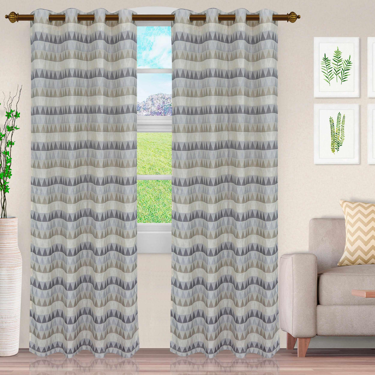 Scalene Shimmering Light Filtering 2-Piece Grommet Curtain Panel Set - Sand