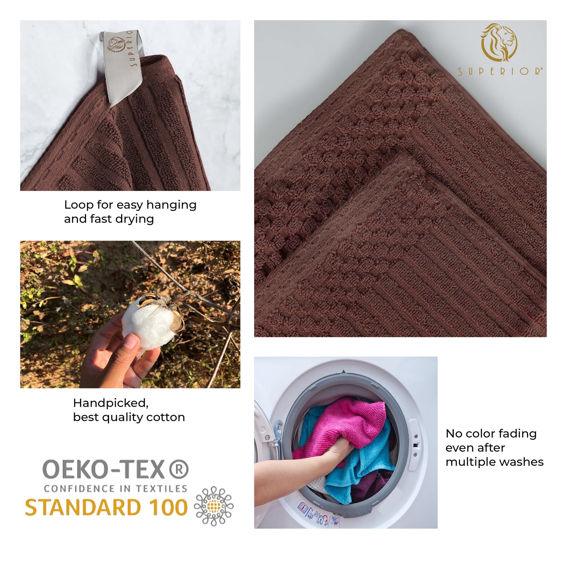 Superior Soho Ribbed Textured Cotton Ultra-Absorbent Hand Towel and Bath Sheet Set - Java