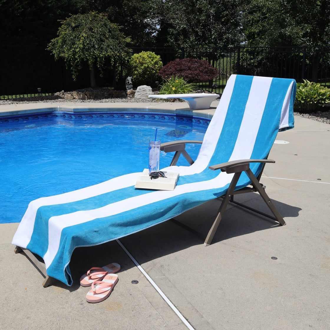 Superior Cotton Standard Size Cabana Stripe Chaise Lounge Chair Cover - Turquoise