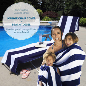 Superior Cotton Standard Size Cabana Stripe Chaise Lounge Chair Cover - Blue