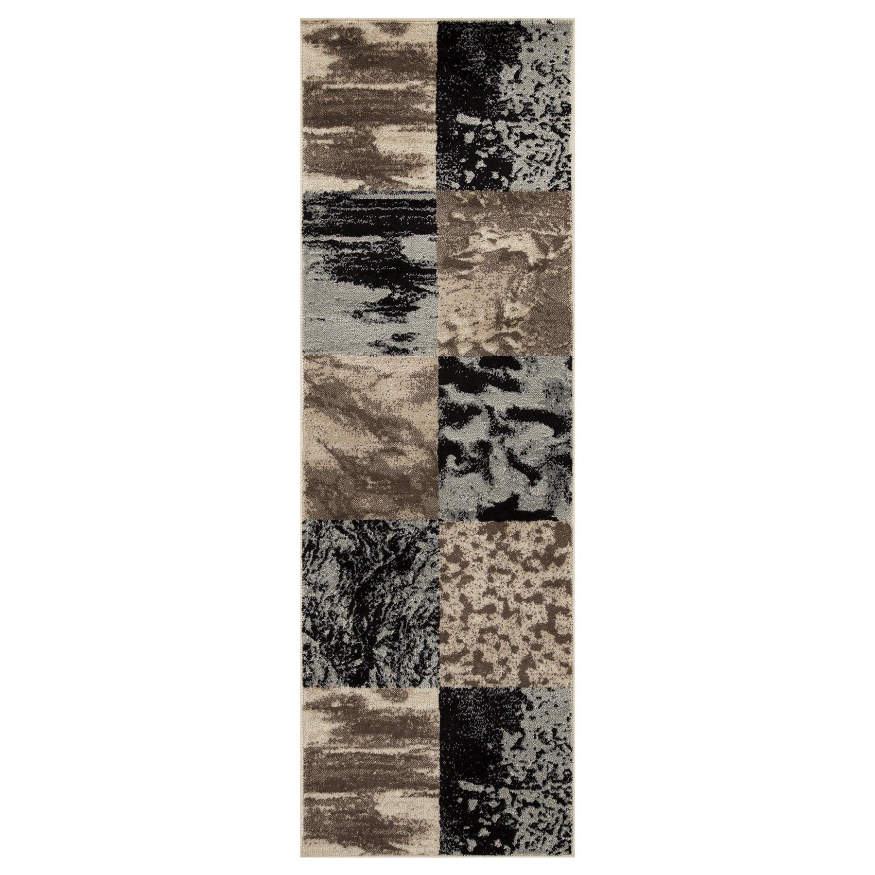 Modern Patchwork Design Indoor Area Rug or Runner - Beige