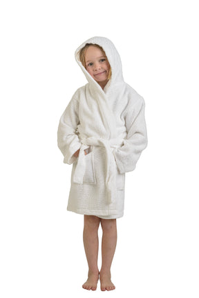 Cotton Ultra-Soft Terry Lightweight Kids Unisex Hooded Bathrobe - White