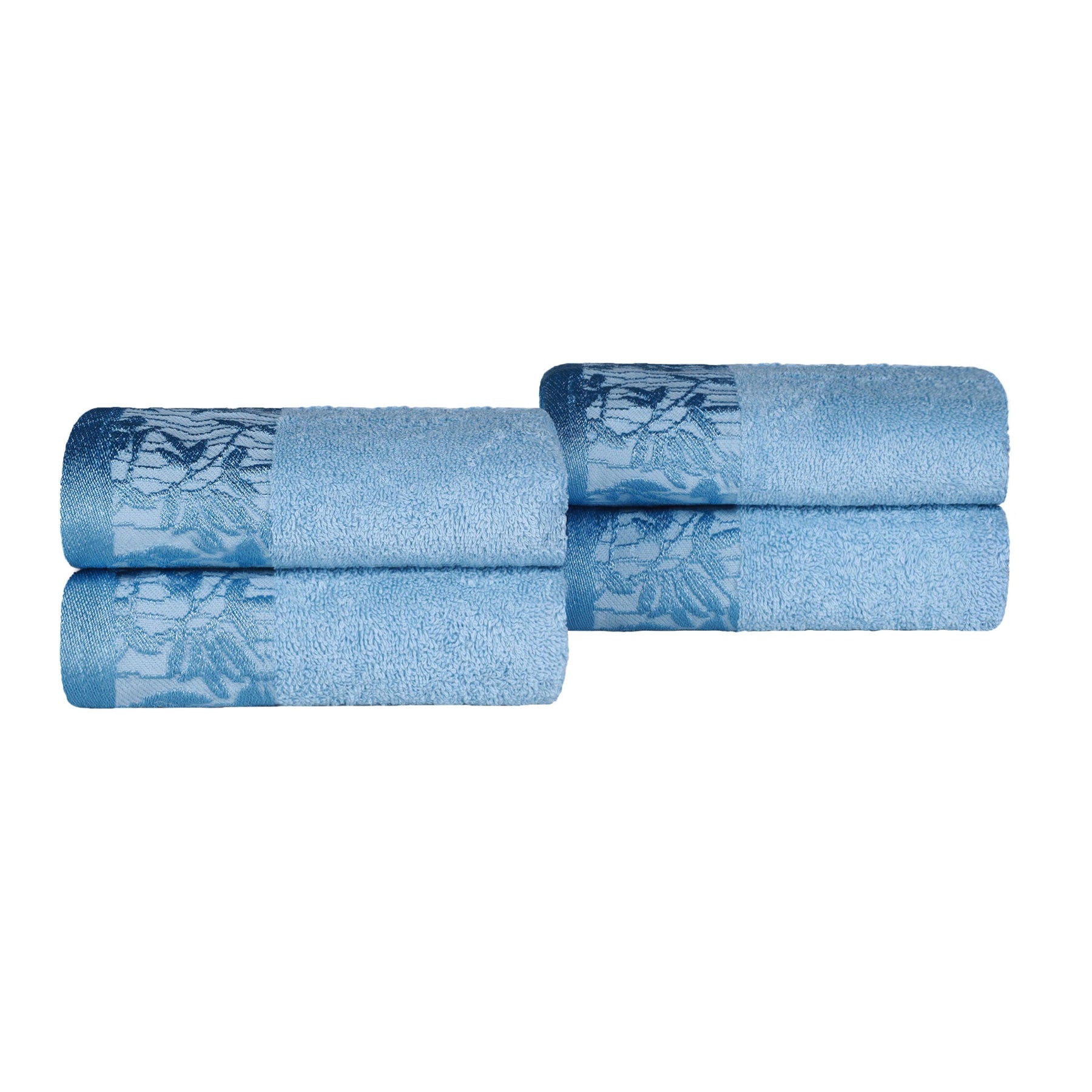 Superior Wisteria Cotton Floral Jacquard Border Hand Towels (Set of 4)