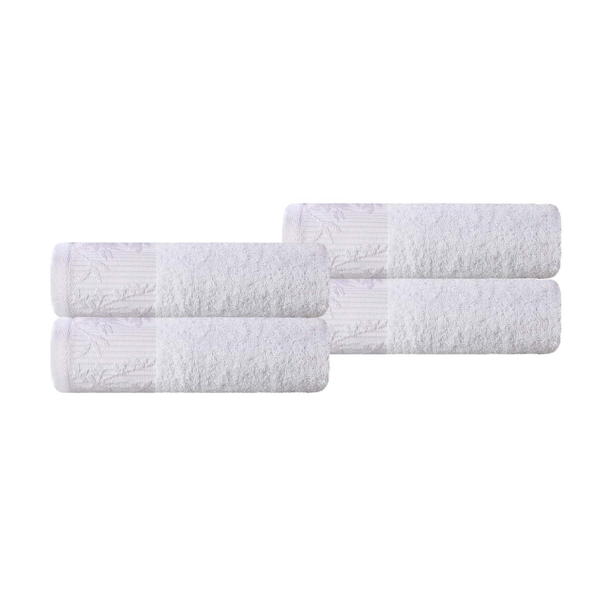 Superior Wisteria Cotton Floral Jacquard Border Hand Towels - White-White