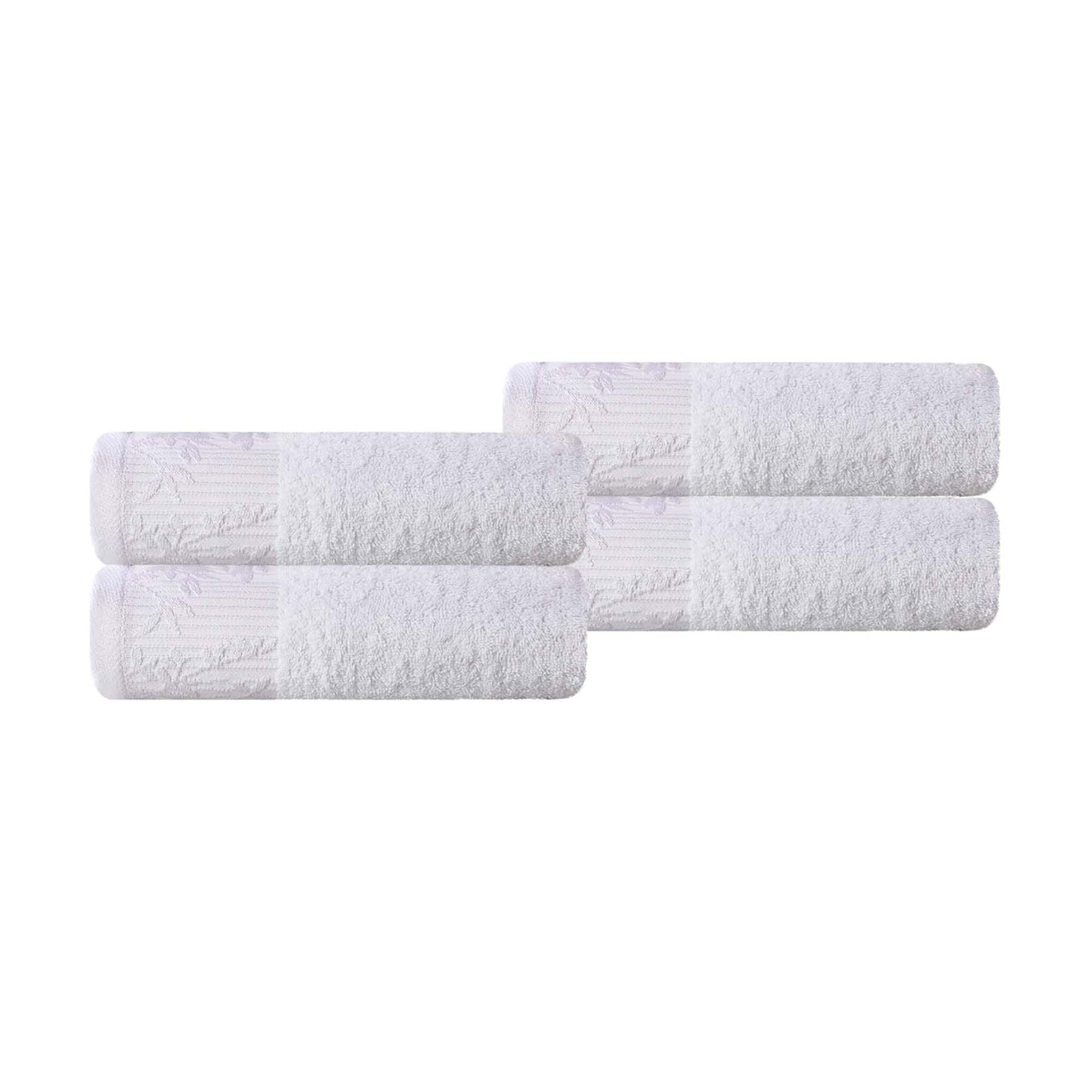Superior Wisteria Cotton Floral Jacquard Border Hand Towels (Set of 4)