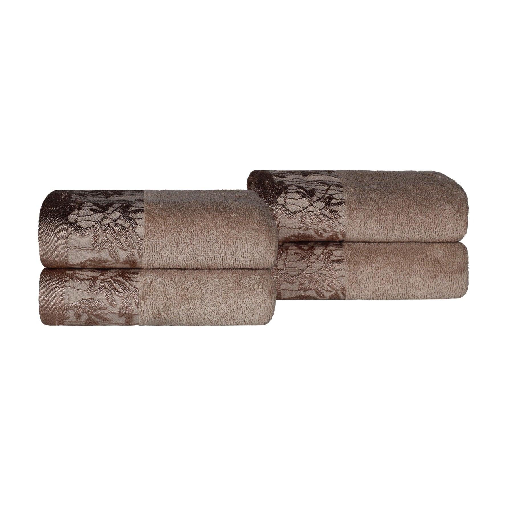 Superior Wisteria Cotton Floral Jacquard Border Hand Towels (Set of 4)