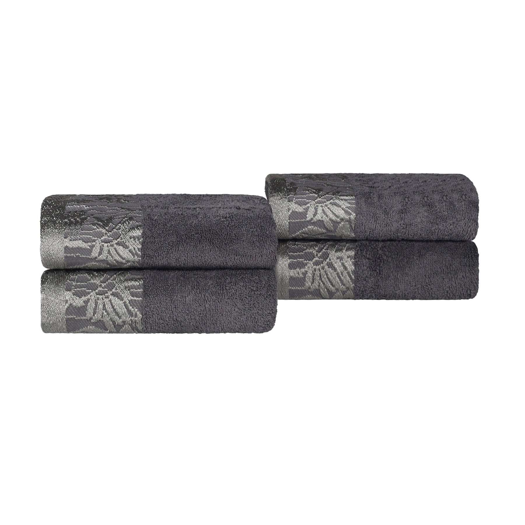 Superior Wisteria Cotton Floral Jacquard Border Hand Towels (Set of 4)