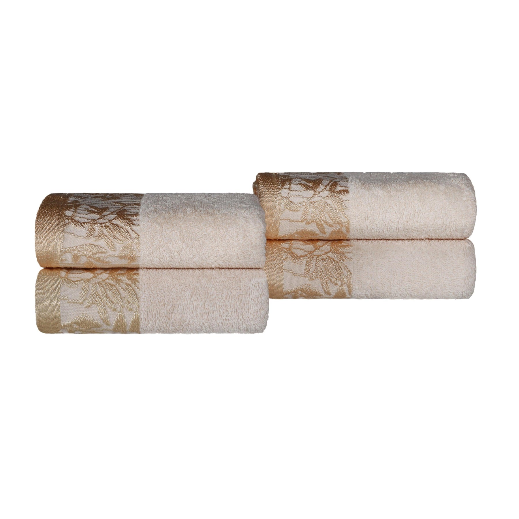 Superior Wisteria Cotton Floral Jacquard Border Hand Towels (Set of 4)