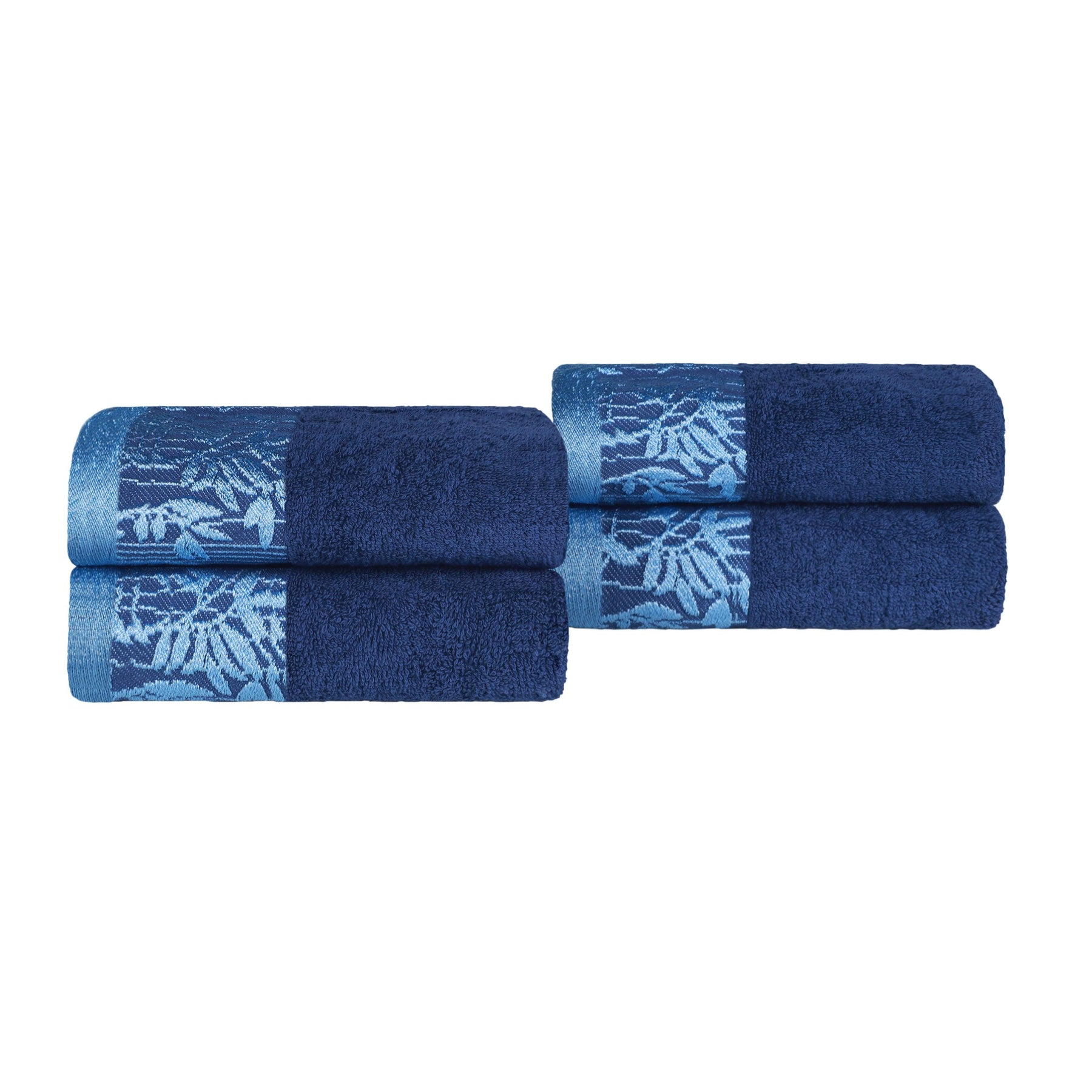 Superior Wisteria Cotton Floral Jacquard Border Hand Towels (Set of 4)