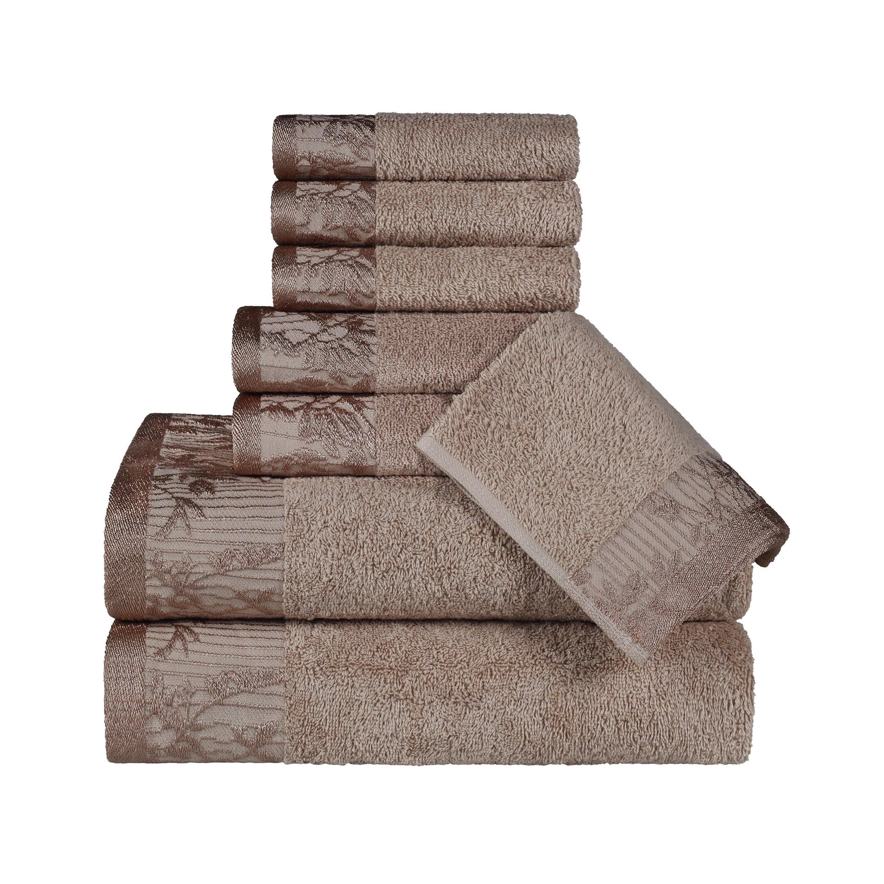 Superior Wisteria Cotton Floral Jacquard 8 Piece Towel Set - Frappe