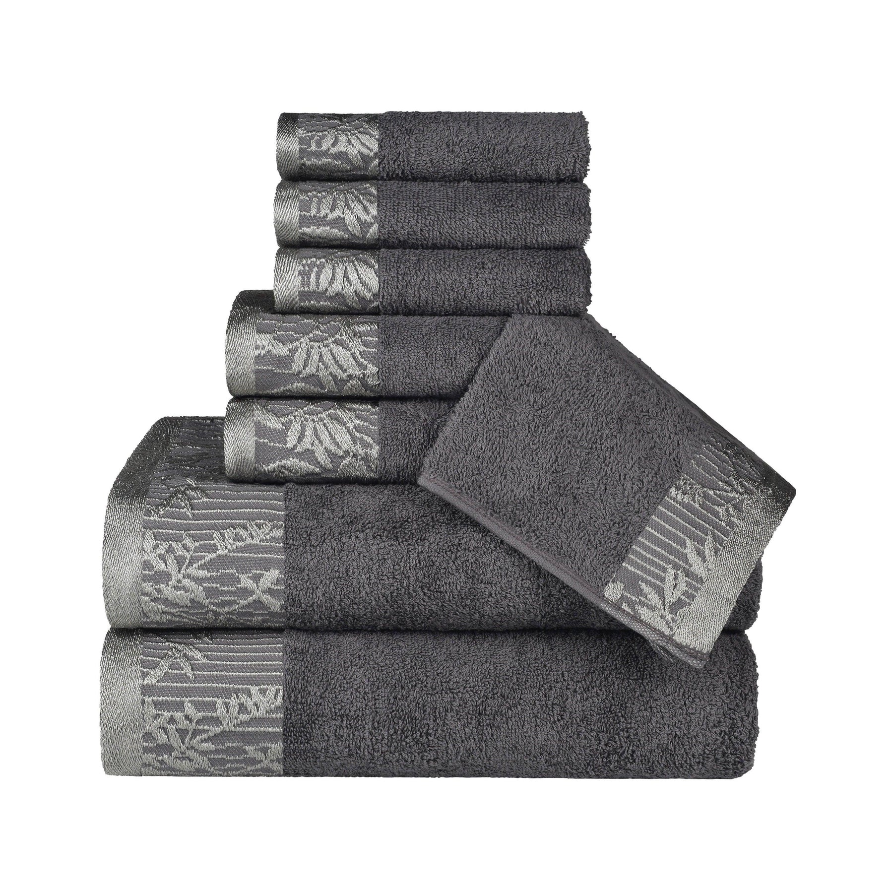 Superior Wisteria Cotton Floral Jacquard 8 Piece Towel Set - Grey
