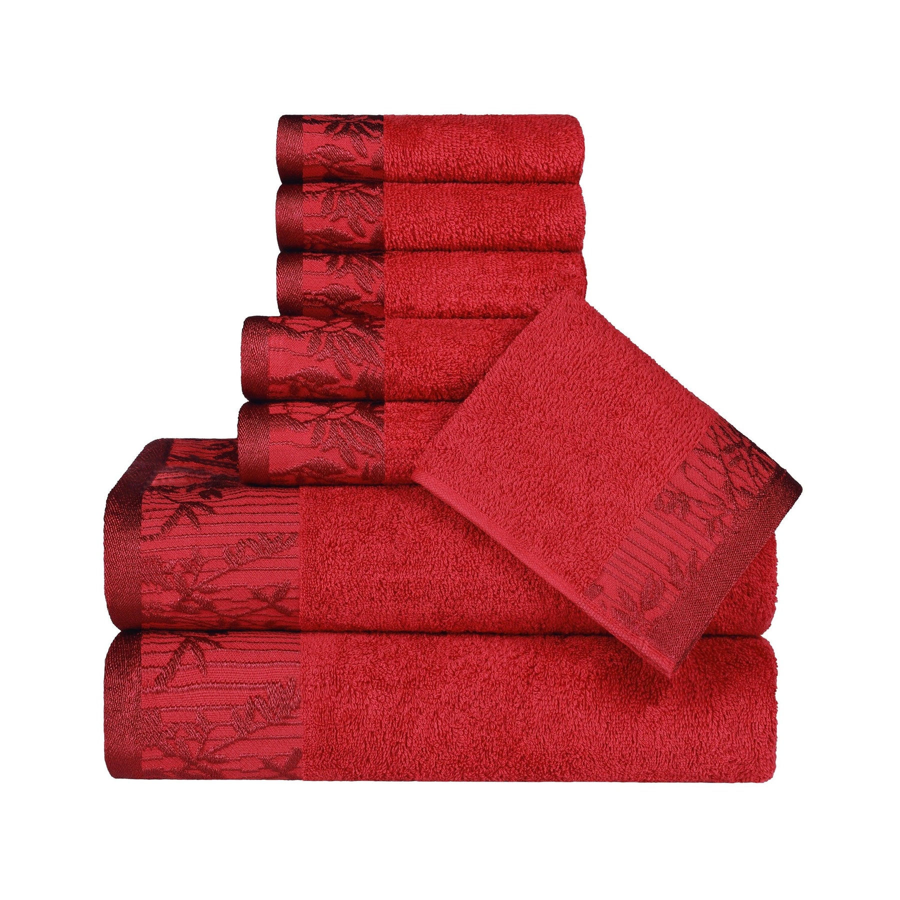 Superior Wisteria Cotton Floral Jacquard 8 Piece Towel Set - Garnet