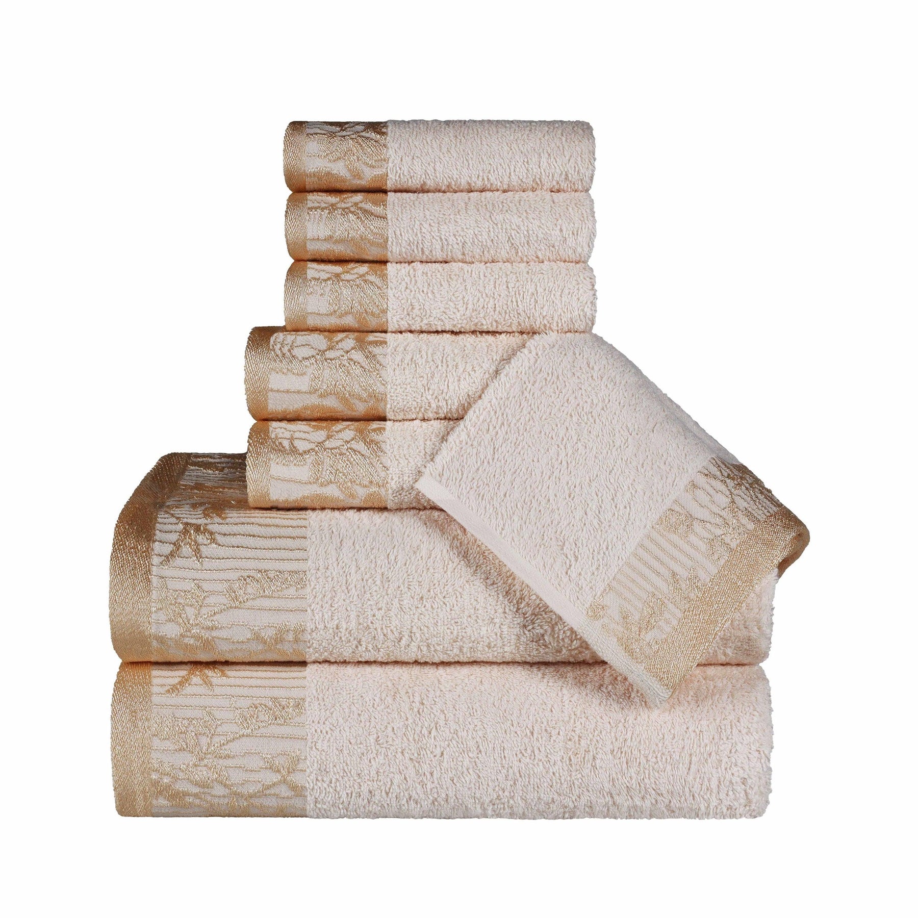 Superior Wisteria Cotton Floral Jacquard 8 Piece Towel Set - Ivory