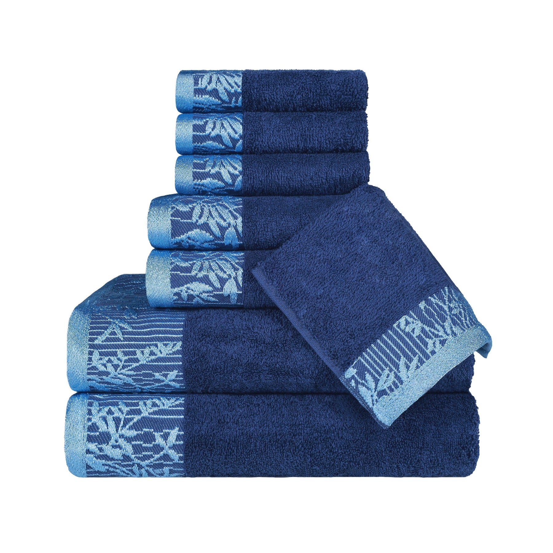 Superior Wisteria Cotton Floral Jacquard 8 Piece Towel Set - Navy Blue