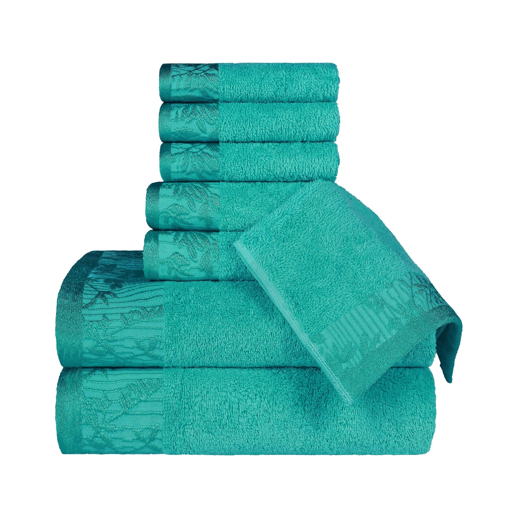 Superior Wisteria Cotton Floral Jacquard 8 Piece Towel Set - Turquoise
