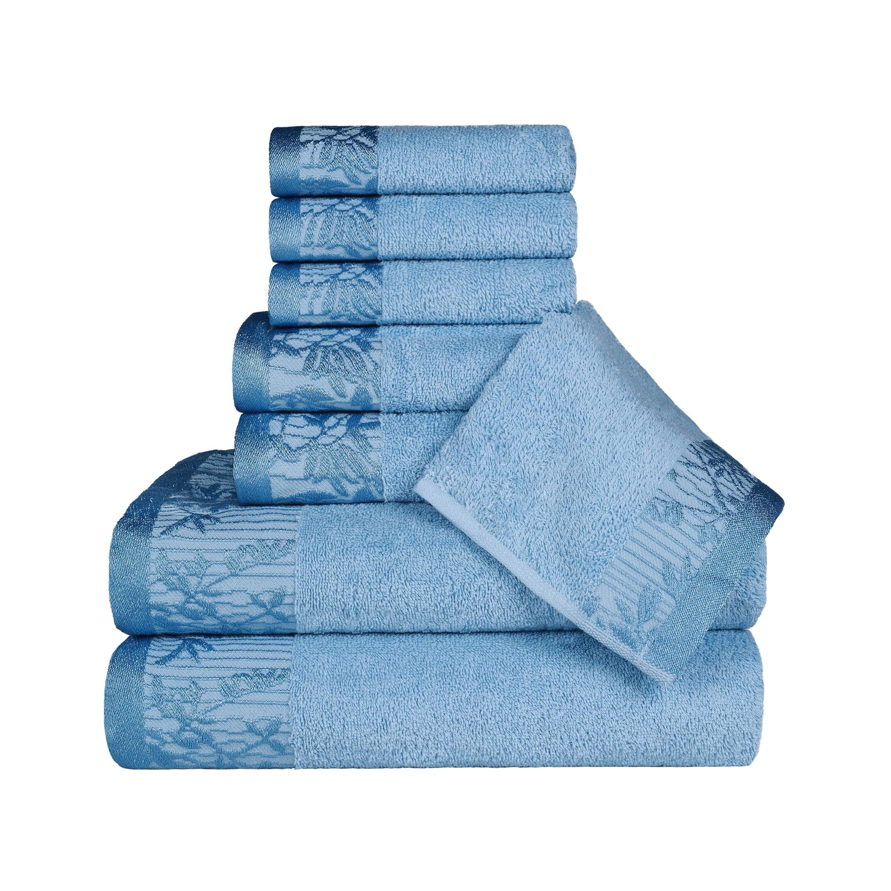 Superior Wisteria Cotton Floral Jacquard 8 Piece Towel Set - Waterfall