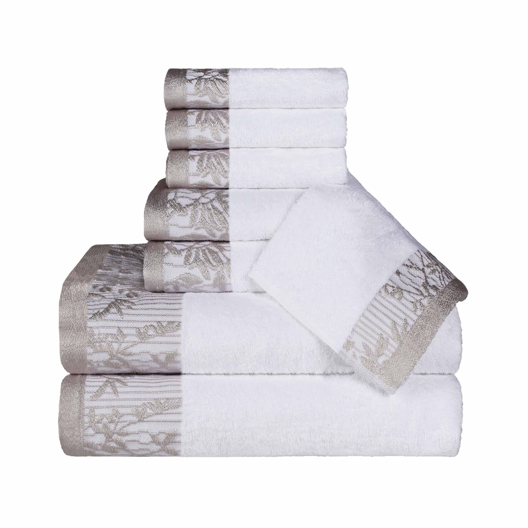 Superior Wisteria Cotton Floral Jacquard 8 Piece Towel Set - White