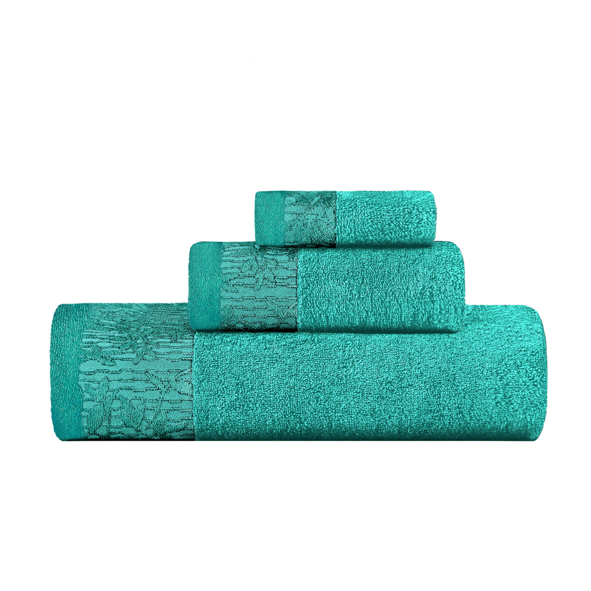 Superior Wisteria Cotton Floral Jacquard 3 Piece Towel Set - Turquoise
