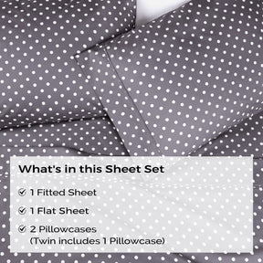 600 Thread Count Cotton Blend Polka Dot Luxury Deep Pocket Retro Bed Sheet Set - Grey