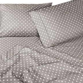 600 Thread Count Cotton Blend Polka Dot Luxury Deep Pocket Retro Bed Sheet Set - Light Grey