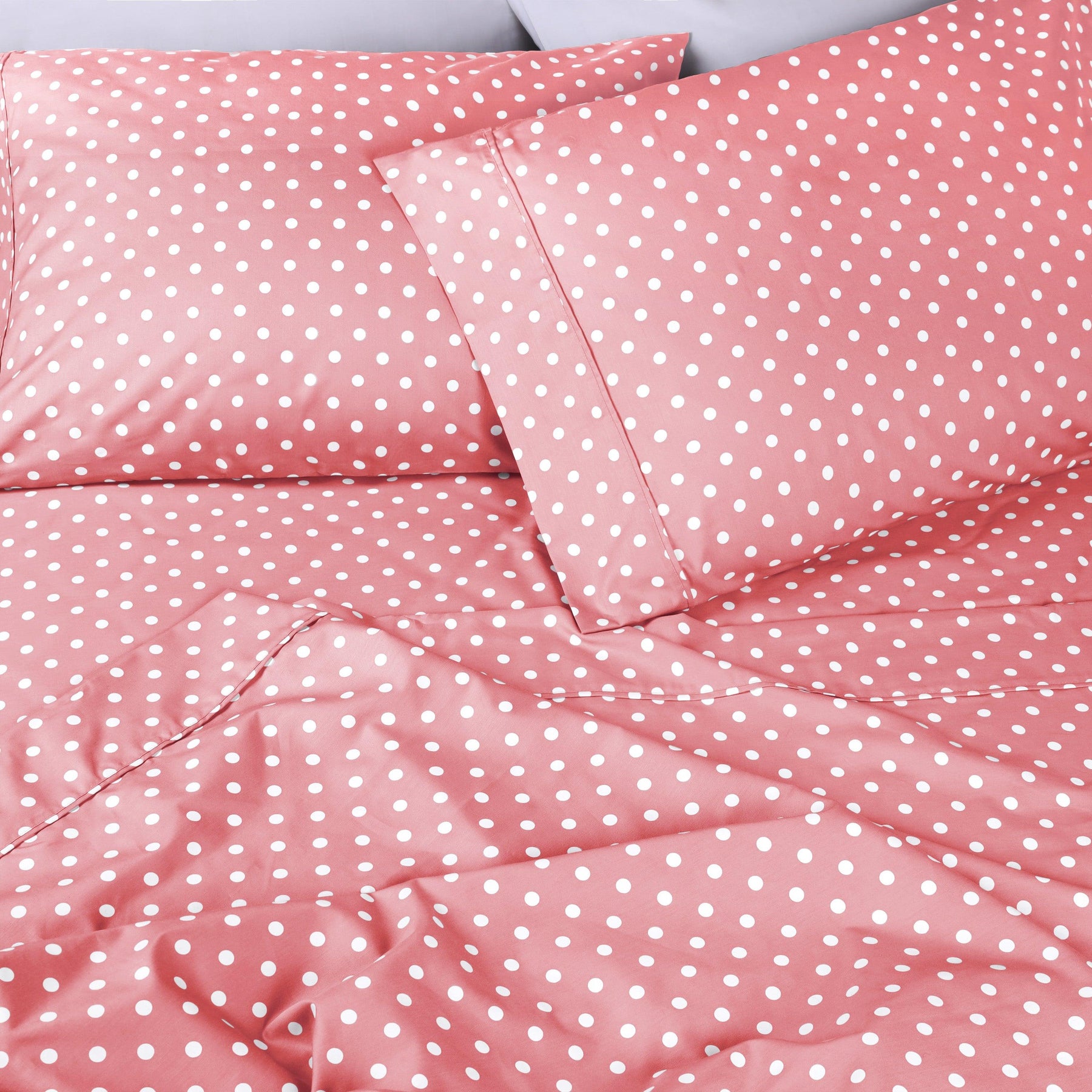 600 Thread Count Cotton Blend Polka Dot Luxury Deep Pocket Retro Bed Sheet Set - Pink