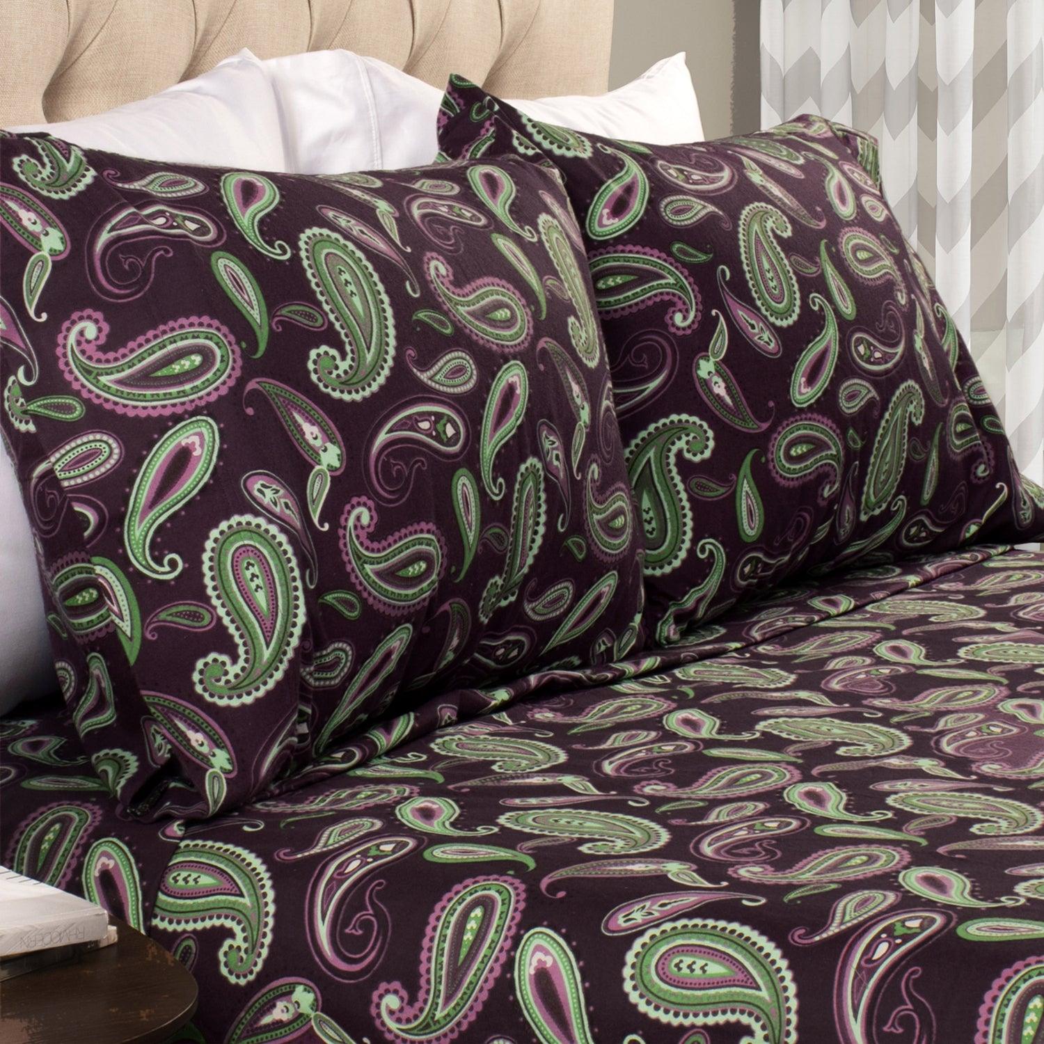 Luxury Flannel Vintage Paisley Pillowcase Set - Purple
