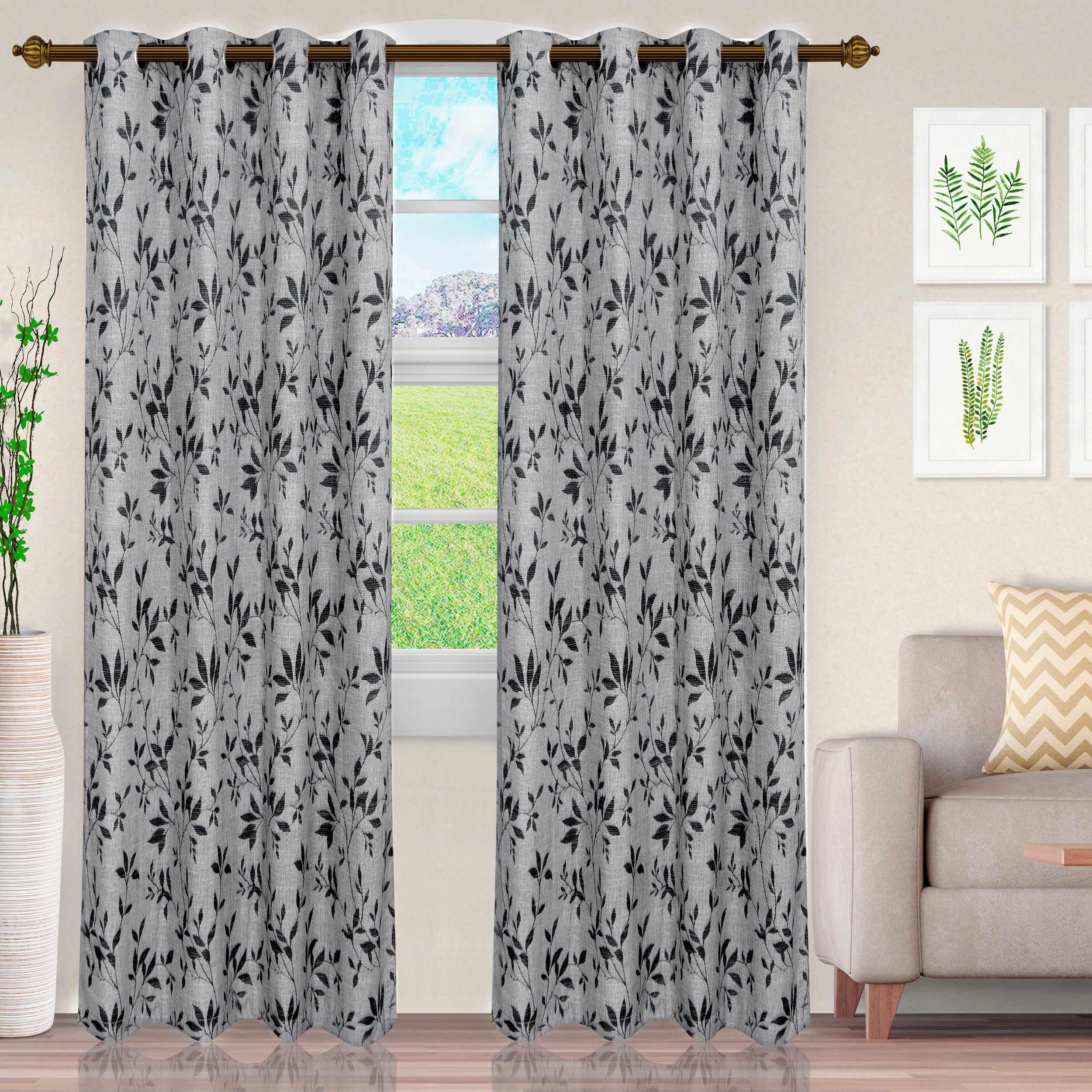Ghera Jacquard Curtain Panel Set with Grommet Top Header - Semi Sheer Curtains by Superior Brand