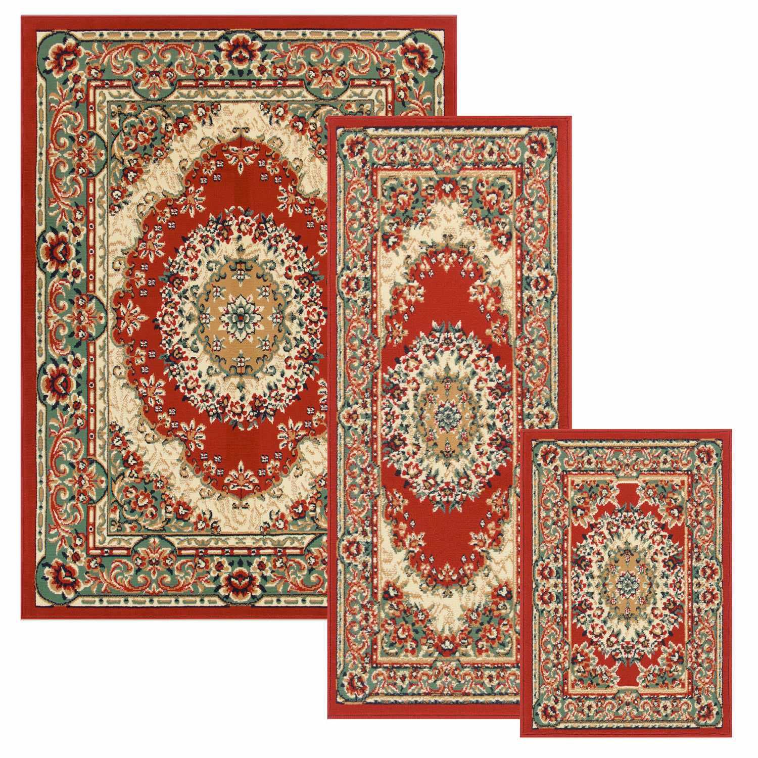 Superior Tayana Traditional Oriental Floral Medallion 3-Piece Indoor Area Rug Set - Caramel