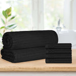 Soho Cotton Ribbed Textured Absorbent Hand Towel and Bath Sheet Set - Towel Set by Superior Brand