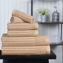 Ribbed Textured Cotton Medium Weight 6 Piece Towel Set -  Coffee